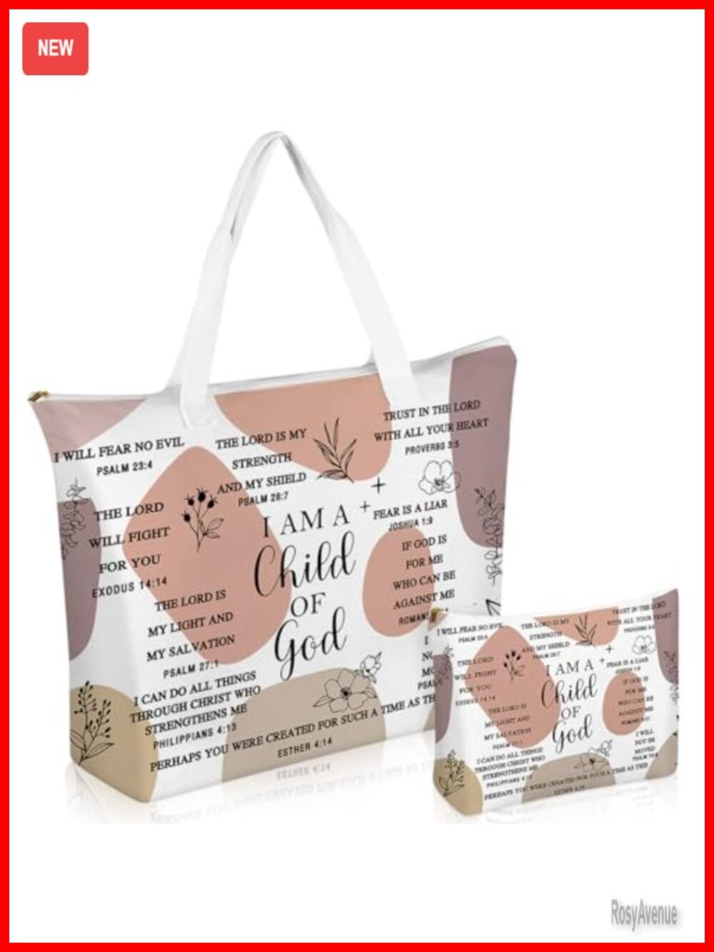 Christian Canvas Tote Bag Set with Makeup Bag Bible Verse